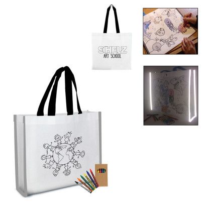 Custom Reflective Non-Woven Coloring Tote Bag With Crayons
