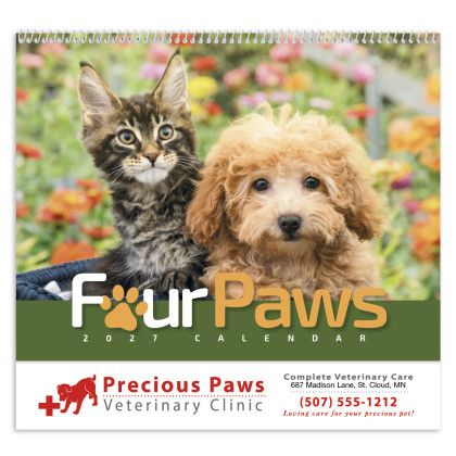 Custom Four Paws Appointment Calendar - Spiral Front view