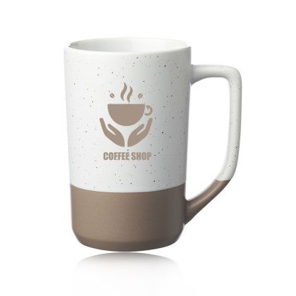 Custom 17 oz. Speckle Glazed Two Tone Ceramic Mugs - White