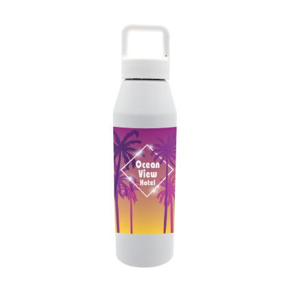 Custom 25 oz. Recycled Aluminum Bottle with Carabiner Lid, Full Color Digital - White 