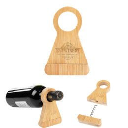 Custom Bamboo Wine Bottle Stand With Corkscrew - Natural Custom Bamboo Wine Bottle Stand With Corkscrew - Natural