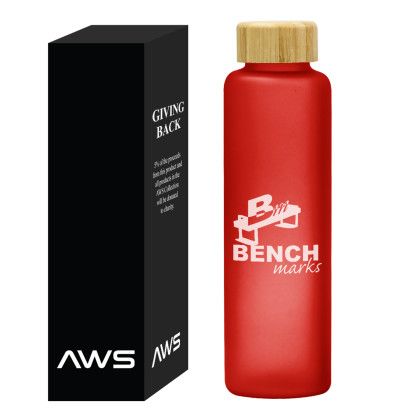 Custom 20 oz. AWS Belle Glass Bottle With Bamboo Lid - Frosted Red Custom 20 oz. AWS Belle Glass Bottle With Bamboo Lid - Frosted Red