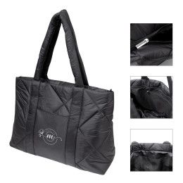 Custom Luxe Quilted Puffer Tote Bag - Black 