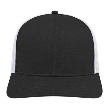 Custom Cap America Poly/Cotton Trucker Mesh Back Cap - Black with white
