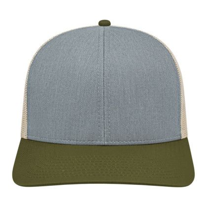 Custom Cap America Poly/Cotton Trucker Mesh Back Cap - Heather Loden with Stone