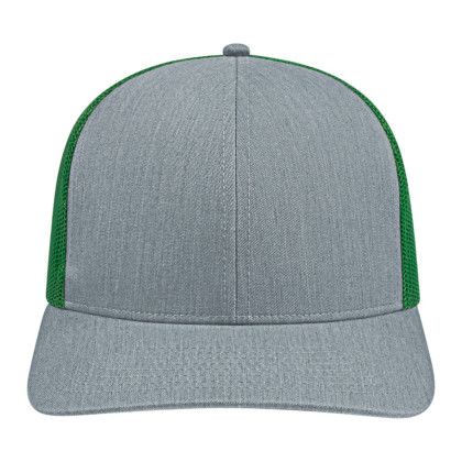 Custom Cap America Poly/Cotton Trucker Mesh Back Cap - Heather with Kelly Green