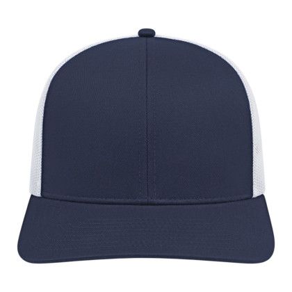 Custom Cap America Poly/Cotton Trucker Mesh Back Cap - Navy with White