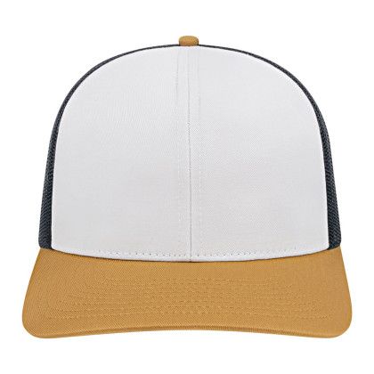 Custom Cap America Poly/Cotton Trucker Mesh Back Cap - White Amber with Black