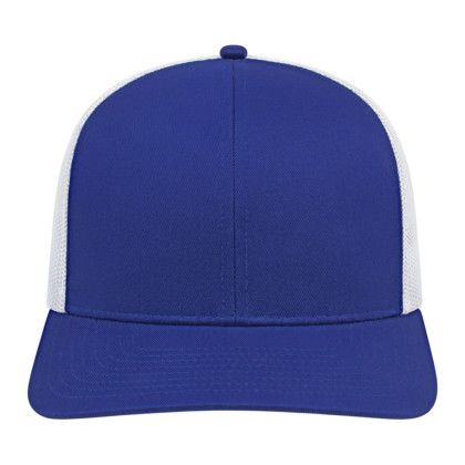Custom Cap America Poly/Cotton Trucker Mesh Back Cap - Royal with White