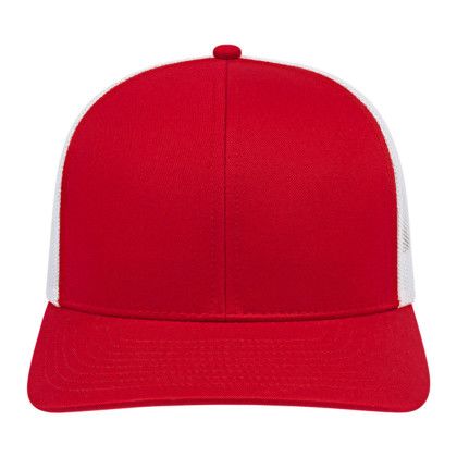Custom Cap America Poly/Cotton Trucker Mesh Back Cap - Red with White