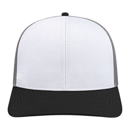 Custom Cap America Poly/Cotton Trucker Mesh Back Cap - White with Black with Gray