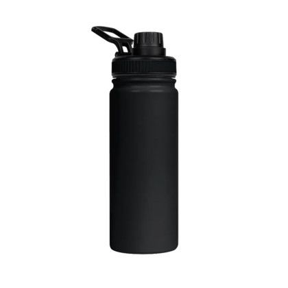 Custom Basecamp Mt Kenya 25 oz SS Water Bottle with Pop up Lid - Black Side View Custom Basecamp Mt Kenya 25 oz SS Water Bottle with Pop up Lid - Black Side View