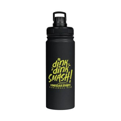 Custom Basecamp Mt Kenya 25 oz SS Water Bottle with Pop up Lid - Black Custom Basecamp Mt Kenya 25 oz SS Water Bottle with Pop up Lid - Black