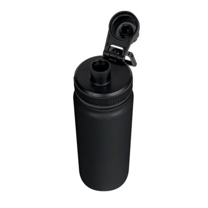 Custom Basecamp Mt Kenya 25 oz SS Water Bottle with Pop up Lid - Black Open Cap View Custom Basecamp Mt Kenya 25 oz SS Water Bottle with Pop up Lid - Black Open Cap View