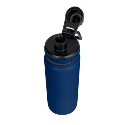 Custom Basecamp Mt Kenya 25 oz SS Water Bottle with Pop up Lid - Navy Blue Open Cap View Custom Basecamp Mt Kenya 25 oz SS Water Bottle with Pop up Lid - Navy Blue Open Cap View