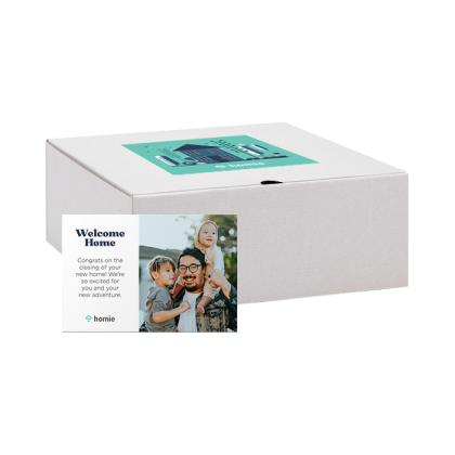 Custom 10" x 10" x 4" White Corrugate Gift Box - 4" x 6" Card - Full Color Label