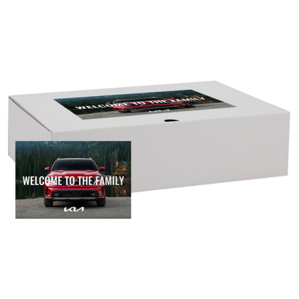 Custom 14" x 10" x 4" White Corrugate Gift Box - 4" x 6" Card - Full Color Label
