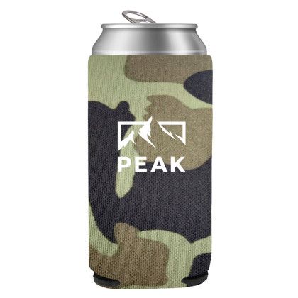 Tan camo Custom Imprinted Tall Boy Coolie | Bulk Tall Boy Koozies