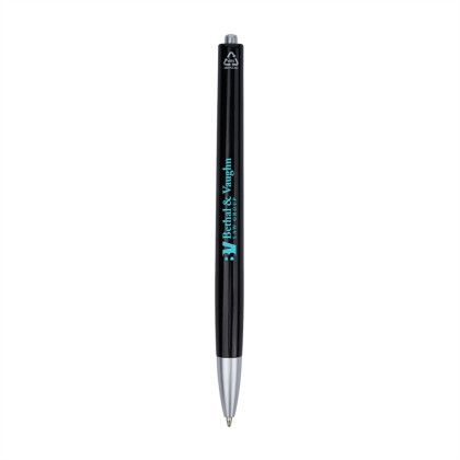 Custom Tara Recycled Plastic Ballpoint Pen - Black Front View 