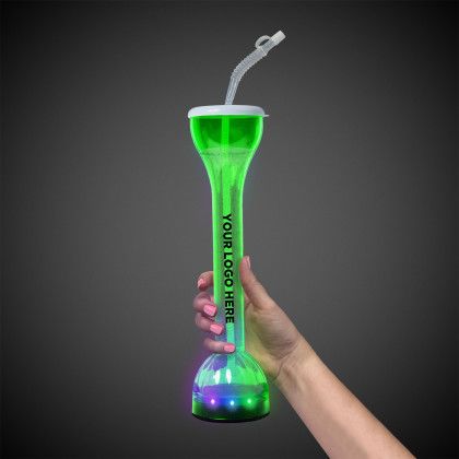 Custom 17 oz. Transparent Blue LED Yard Glass - Transparent Green Custom 17 oz. Transparent Blue LED Yard Glass - Transparent Green