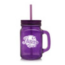Custom 15 oz. Colored Mason Jars with Straw - Purple 