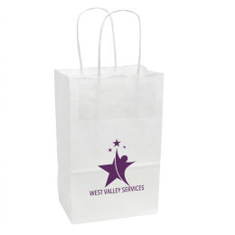 Custom One Color 1-Sided White Paper Handled Shopper Bag - 5.5" x 8.375" x 3.25"