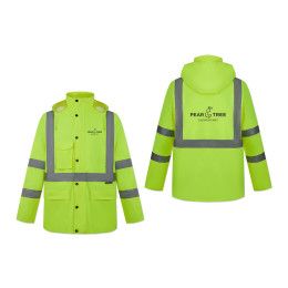 Custom Class 3 Water Resistant Rain Safety Jacket - Neon Green Custom Class 3 Water Resistant Rain Safety Jacket - Neon Green