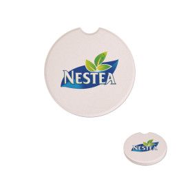 Custom Single Absorbent Stone Car Coasters - White with beige