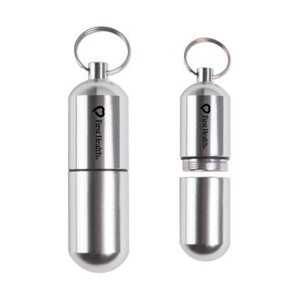 Custom Aluminum Pill Holder Keychain - Silver