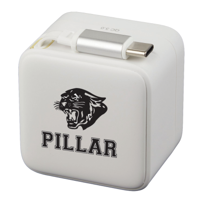 Custom ETL Listed 20W Wall Charger with Retractable Cable - White 