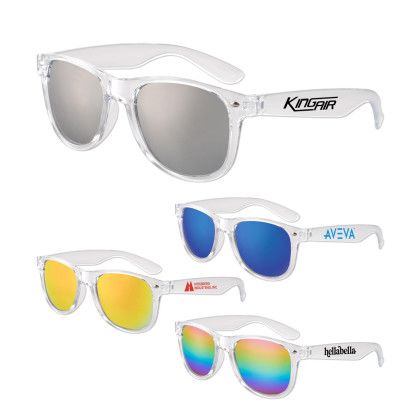 Custom Clear Iconic Frame Mirror Lens Sunglasses - Group