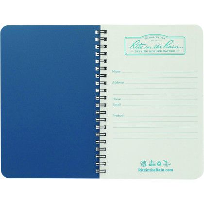 Custom 4.6" x 7" Rite in the Rain Side Spiral Notebook  - Blue Open View 