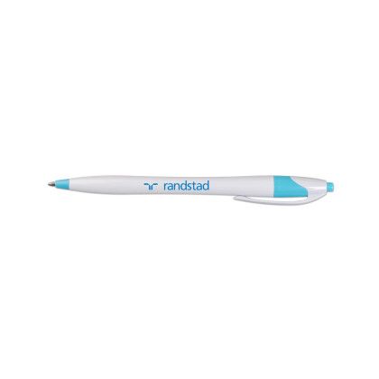 Custom White Honesty Pen with Color Accent - White/light blue