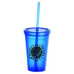 Custom Iceberg 16 oz Double-Wall Tumbler w/Straw - Blue 