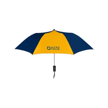 Custom Elite Compact Folding Umbrella- 2 Color Panels - Navy blue/gold
