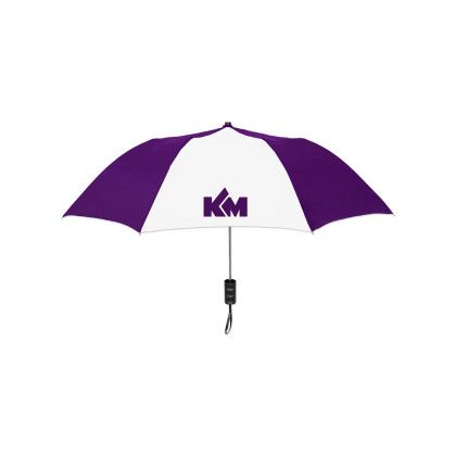 Custom Elite Compact Folding Umbrella- 2 Color Panels - Purple/white