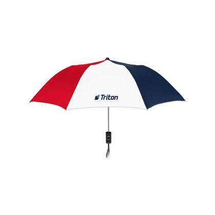 Custom Elite Compact Folding Umbrella- 2 Color Panels - Red/white/navy blue