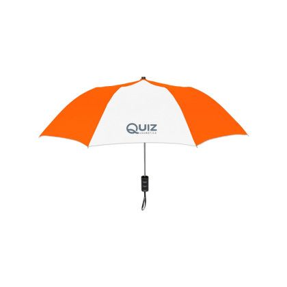 Custom Elite Compact Folding Umbrella- 2 Color Panels - Orange/white