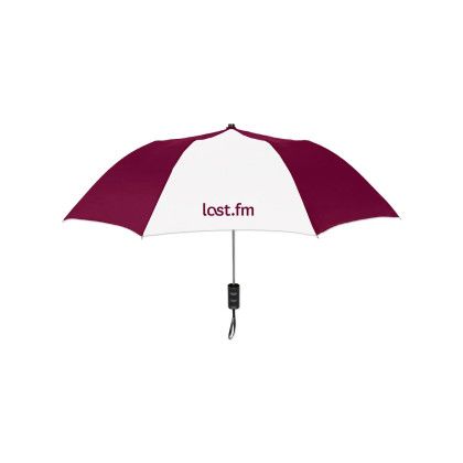 Custom Elite Compact Folding Umbrella- 2 Color Panels - Burgundy/white