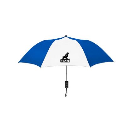 Custom Elite Compact Folding Umbrella- 2 Color Panels - Royal blue/white
