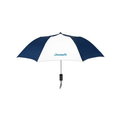 Custom Elite Compact Folding Umbrella- 2 Color Panels - Navy blue with white