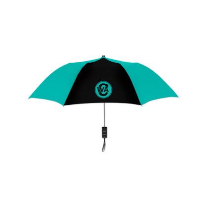 Custom Elite Compact Folding Umbrella- 2 Color Panels - Teal/black