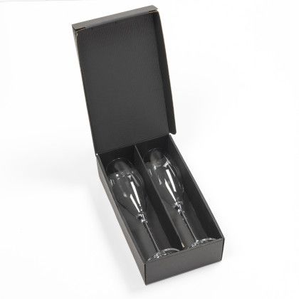 Custom Santiago Flute Glass - Deep Etch - 9 oz - In Box View 