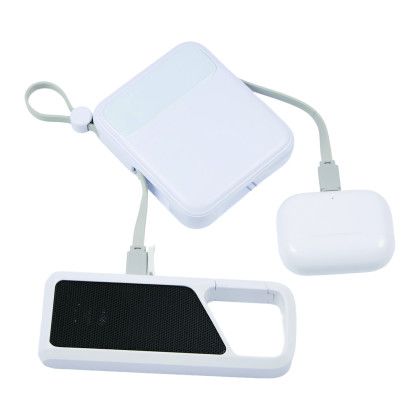 Custom PWR Boost 10,000 mAh 20W PD Power Bank with Cables - In Use Custom PWR Boost 10,000 mAh 20W PD Power Bank with Cables - In Use