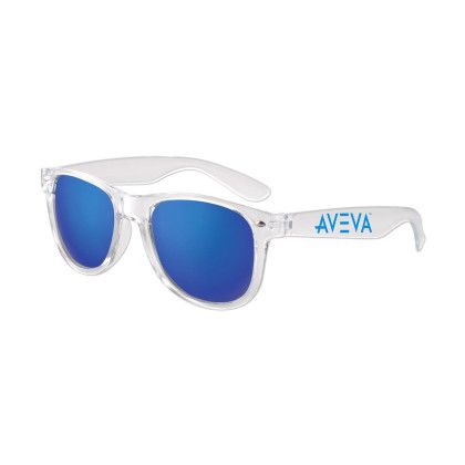 Custom Clear Iconic Frame Mirror Lens Sunglasses - Blue