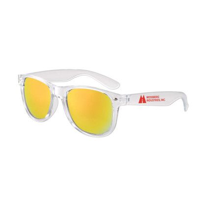 Custom Clear Iconic Frame Mirror Lens Sunglasses - Orange