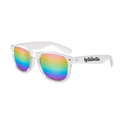 Custom Clear Iconic Frame Mirror Lens Sunglasses - Rainbow