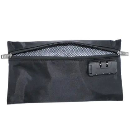 Custom Smell Proof Stash Bag with Combination Lock - Black - Open Zipper
