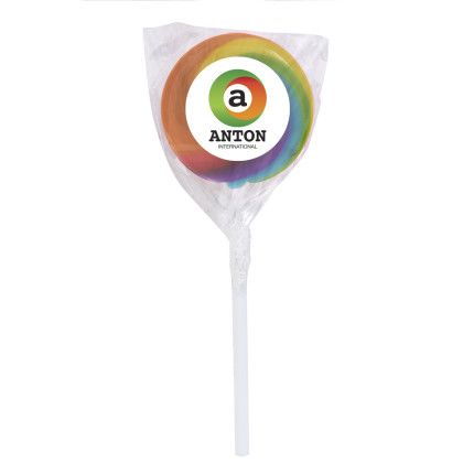 Custom Swirl Lollipop with Round Label - Rainbow