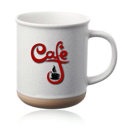 Custom 13.5 oz. Aurora Speckled Clay Coffee Mugs - White Custom 13.5 oz. Aurora Speckled Clay Coffee Mugs - White